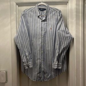 RALPH LAUREN Men’s Blue/White Striped Oxford Shirt - Size 17-34